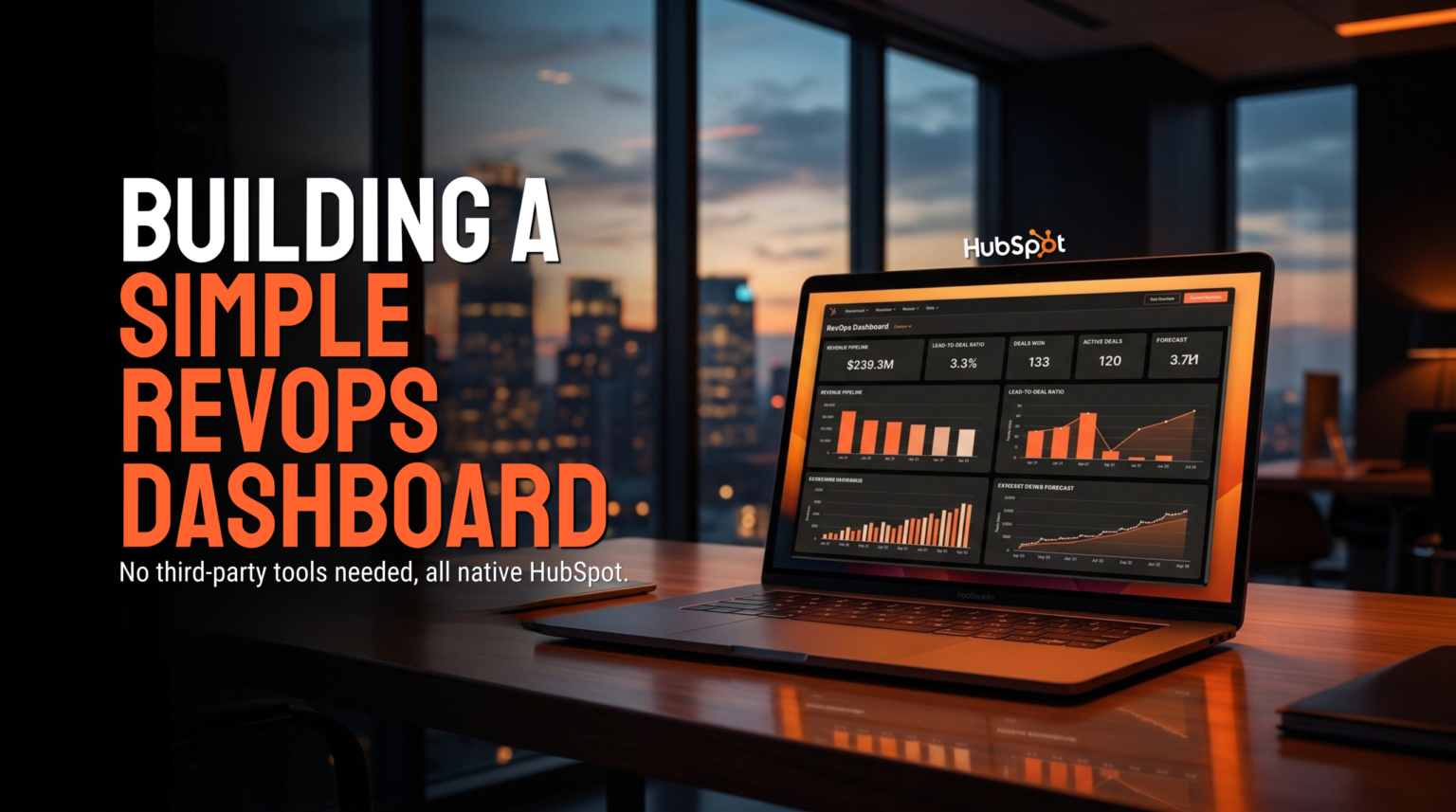 RevOps dashboard in HubSpot showing revenue pipeline, deal stage breakdown, and forecast reports